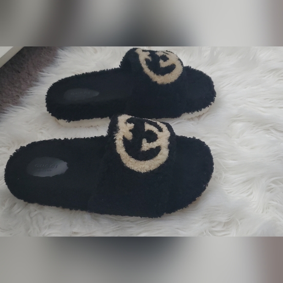 Authentic Gucci Interlocking G Eileen Teddy Shearling Slides SZ 10 - Picture 15 of 16